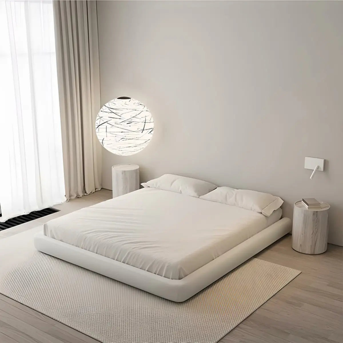 Simple White Queen Platform Fabric Modern Bed Frame Image - 3
