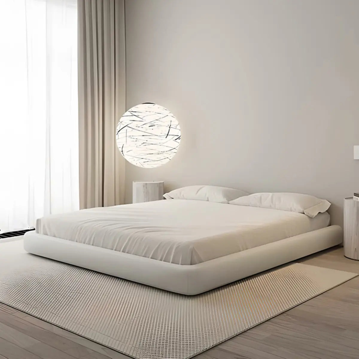 Simple White Queen Platform Fabric Modern Bed Frame Image - 4