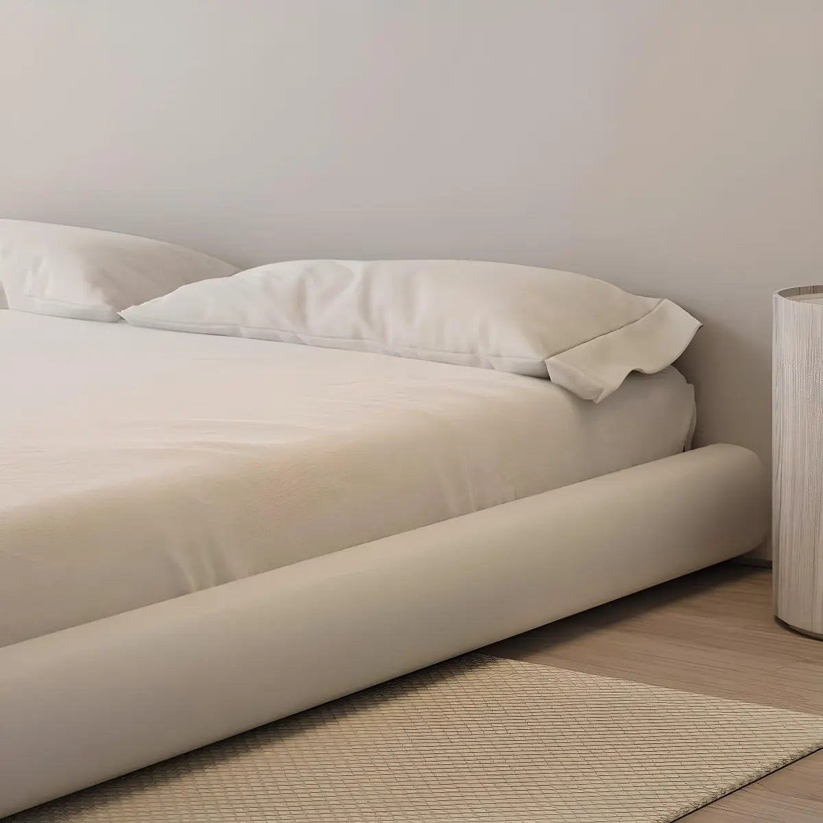 Simple White Queen Platform Fabric Modern Bed Frame Image - 5