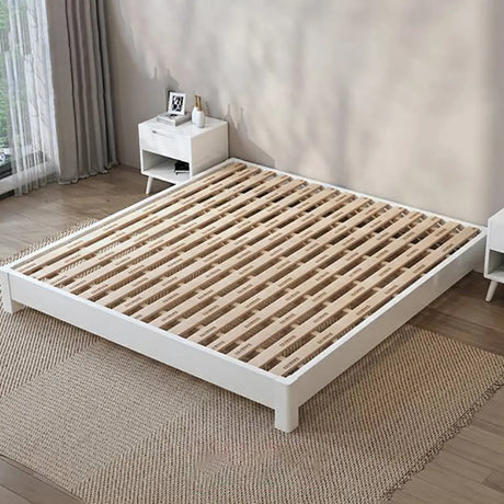Simple White Queen Platform Wood Comfort Panel Bed Image - 1