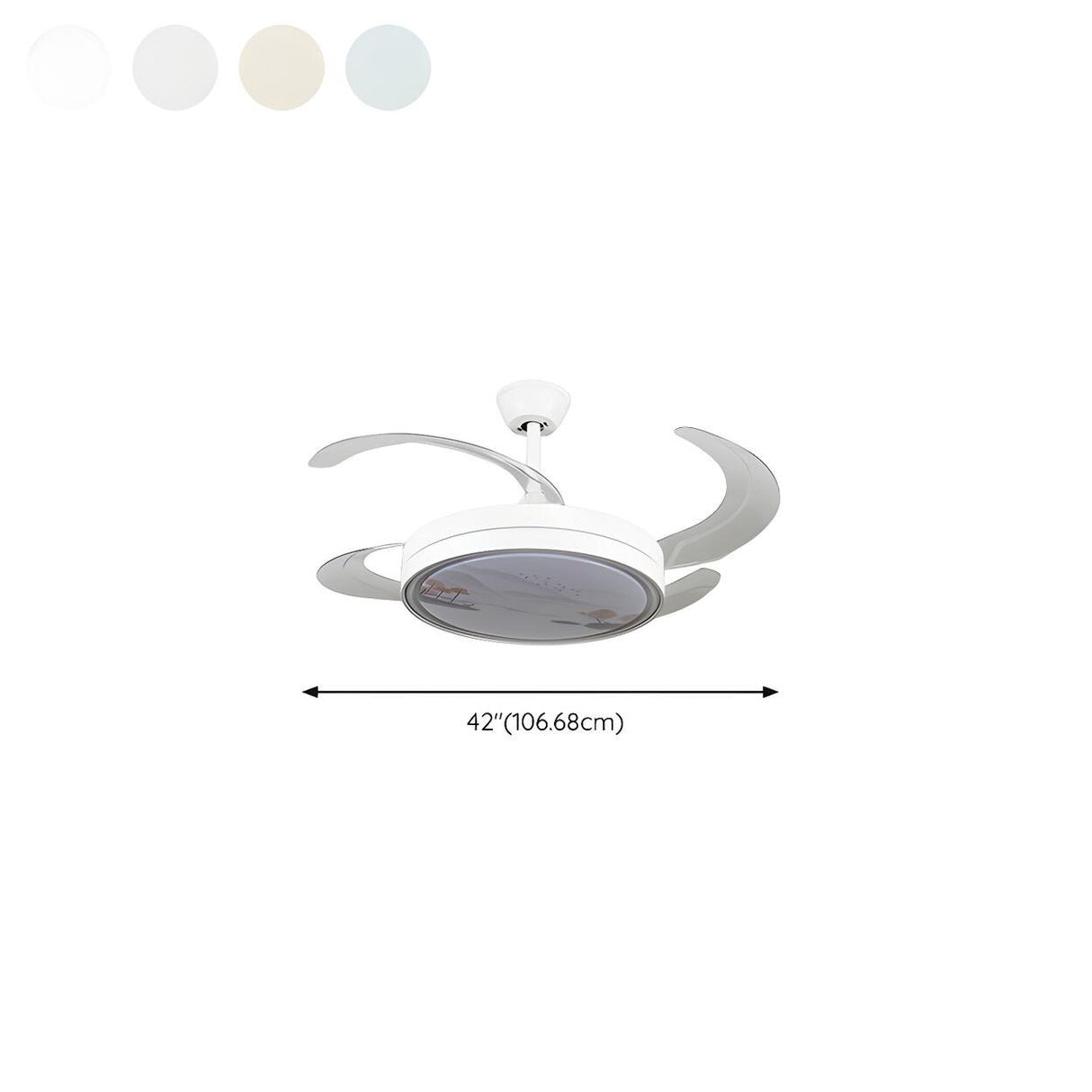 Simple White Retractable 4 Blades Ceiling Fan Light 