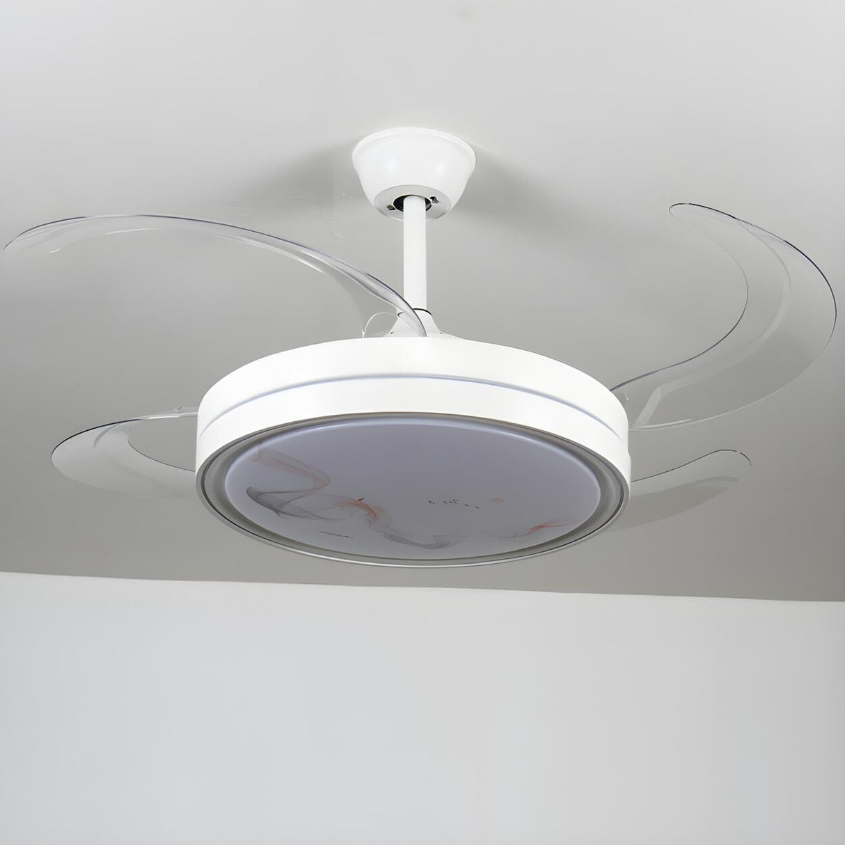 Simple White Retractable 4 Blades Ceiling Fan Light Image - 5