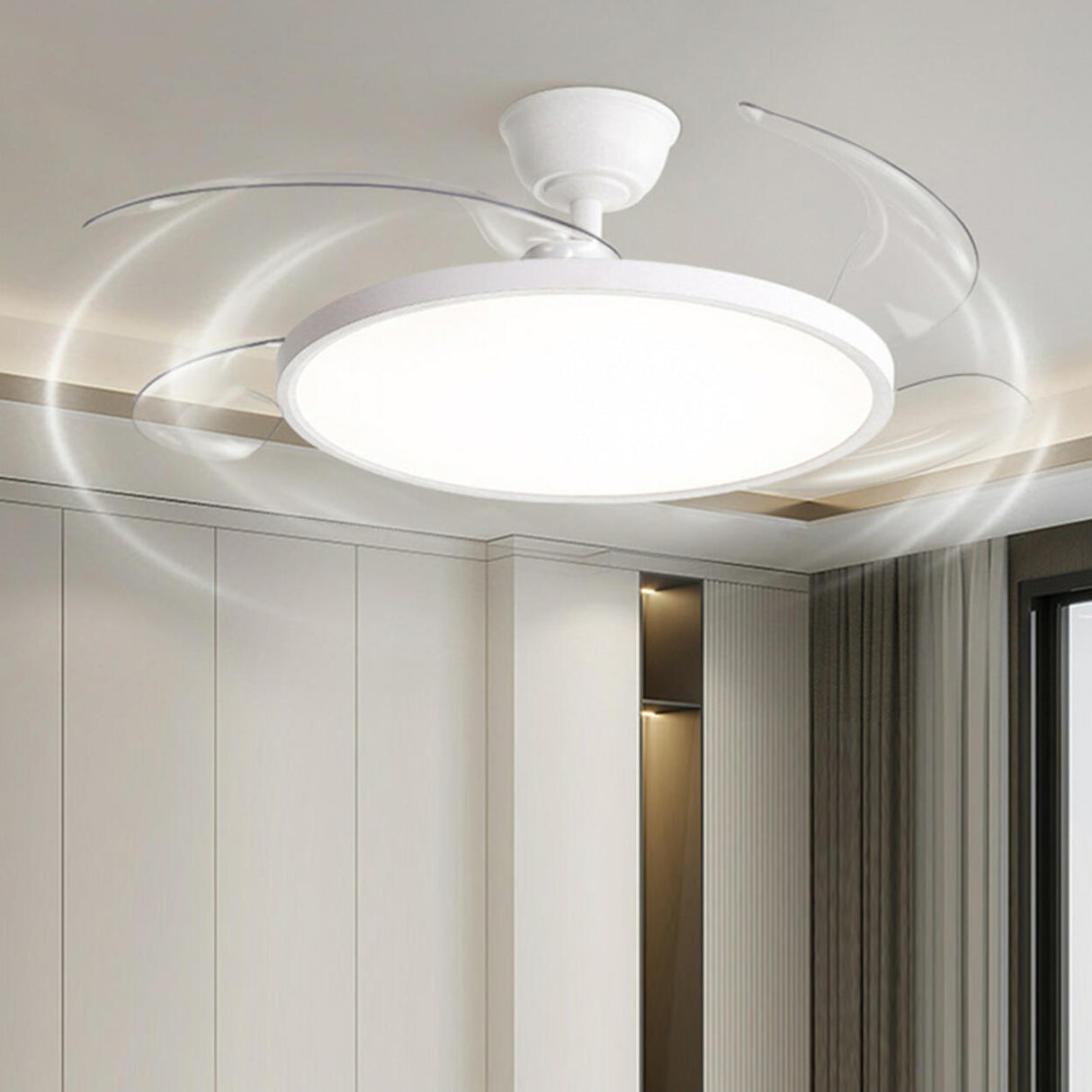 Simple White Round Ceiling Fan with LED Lighting Image - 9