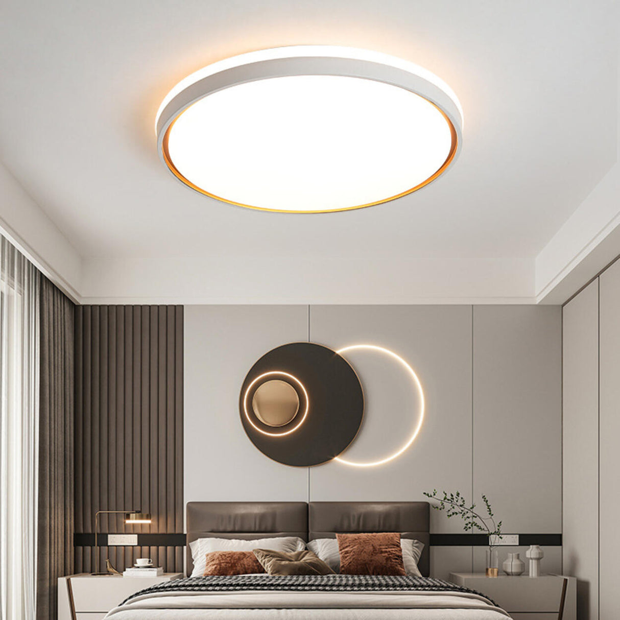 Simple White Round LED Flush Mount Ceiling Lamp Bedroom  Image - 1