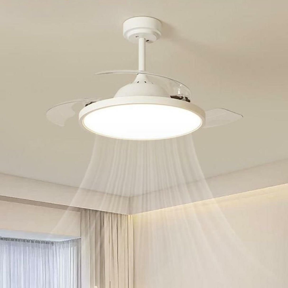 Simple White Round Modern Ceiling Fan with LED Light Image - 3
