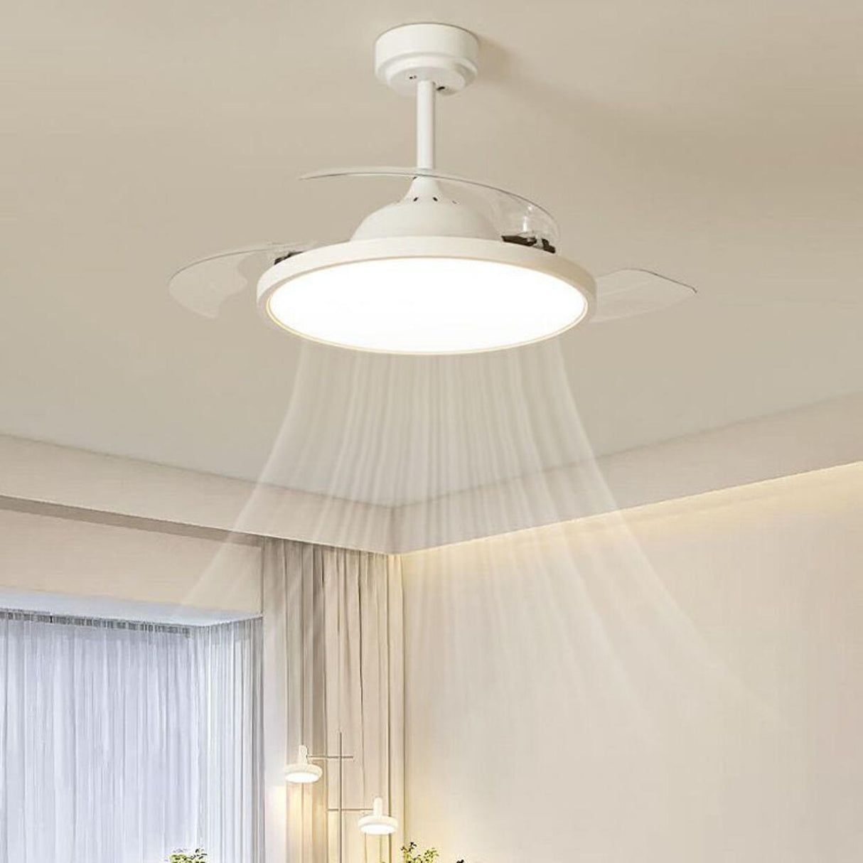Simple White Round Modern Ceiling Fan with LED Light Image - 5