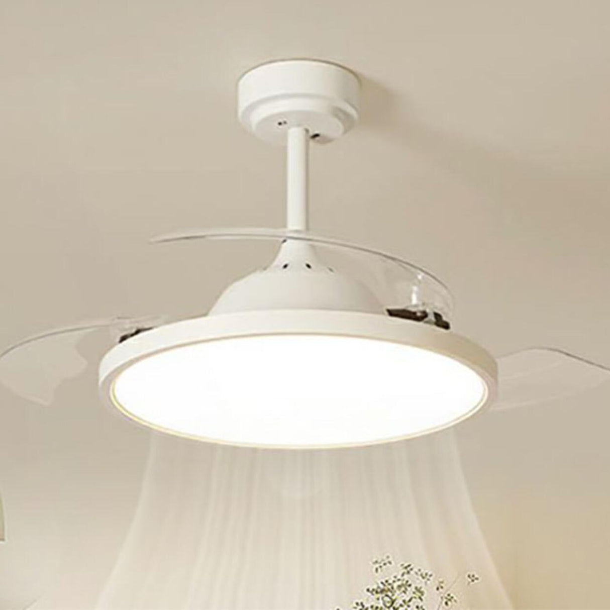 Simple White Round Modern Ceiling Fan with LED Light Image - 6