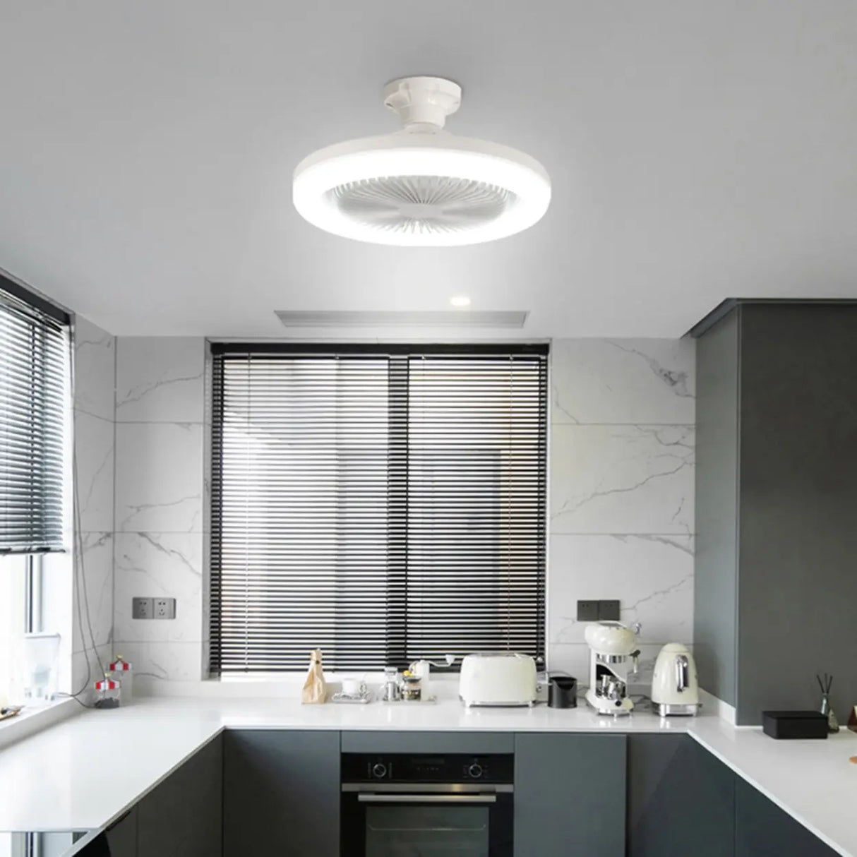Simple White Round Modern Small Ceiling Fan with Light Image - 1