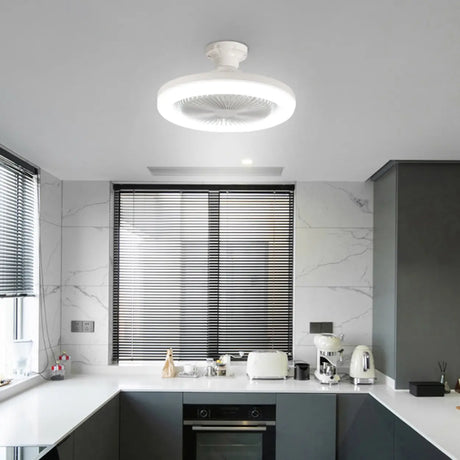 Simple White Round Modern Small Ceiling Fan with Light Image - 1
