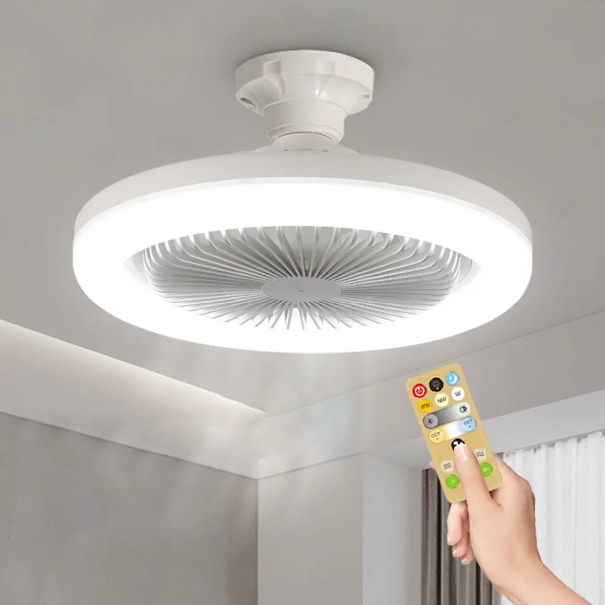 Simple White Round Modern Small Ceiling Fan with Light Image - 3