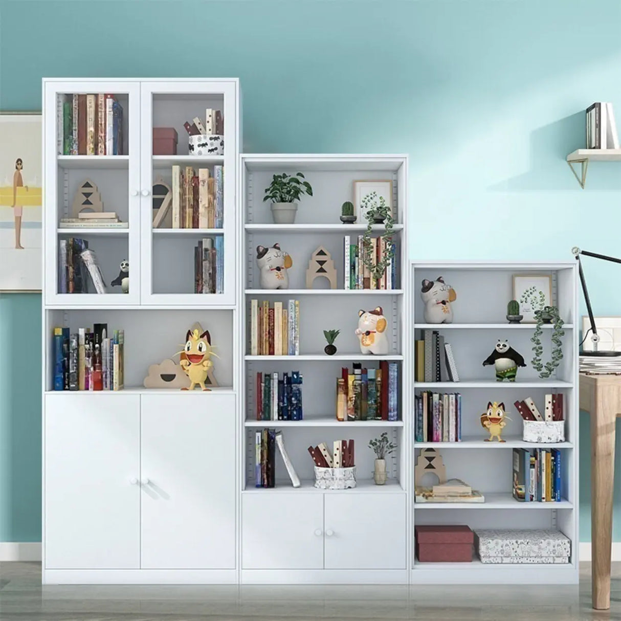 Simple White Steel 5 Shelves Vertical Storage Bookcase Image - 6
