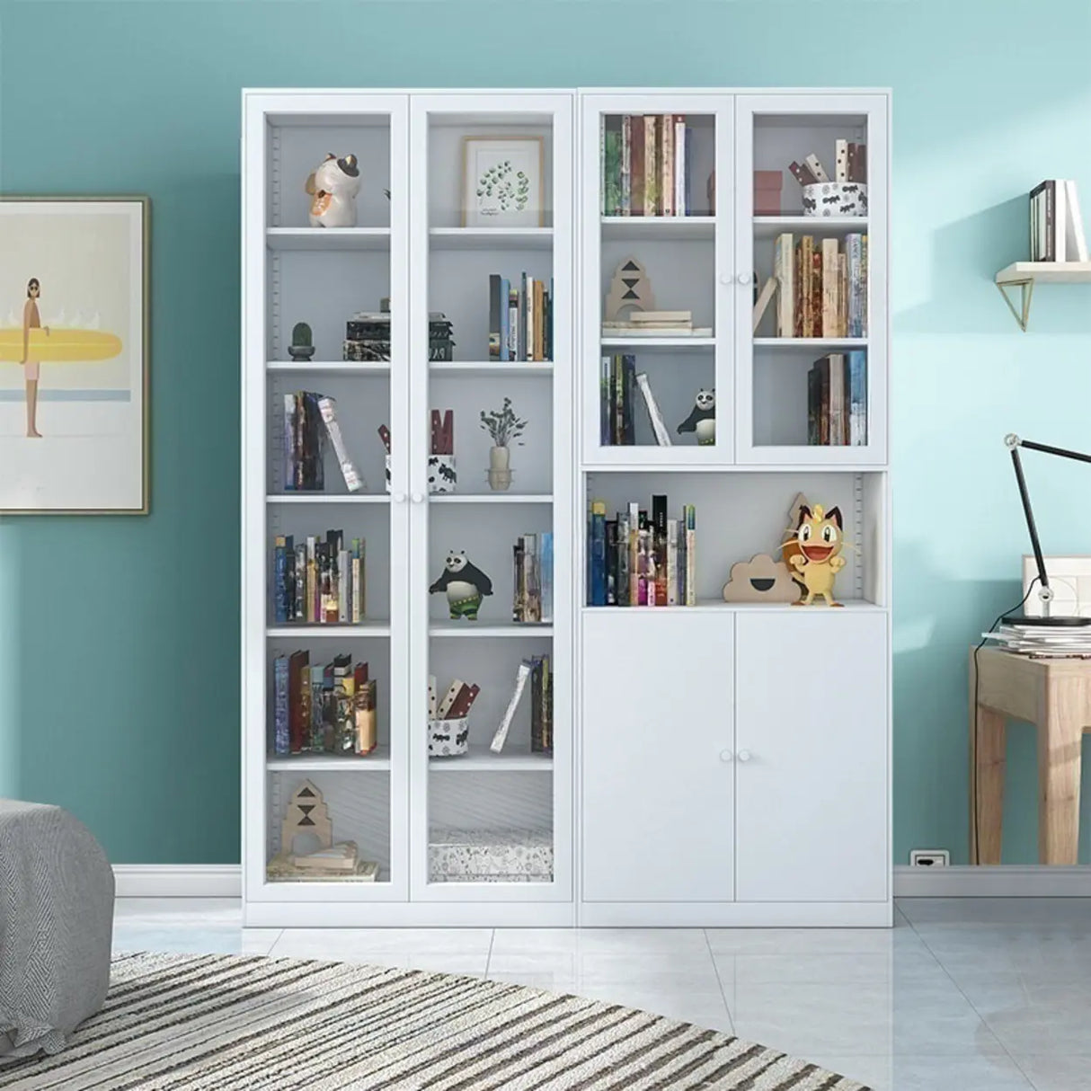 Simple White Steel 5 Shelves Vertical Storage Bookcase Image - 8