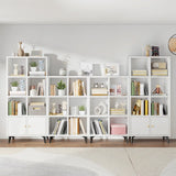 Simple White Wood Modern Cube Storage Wide Bookcases Image - 1