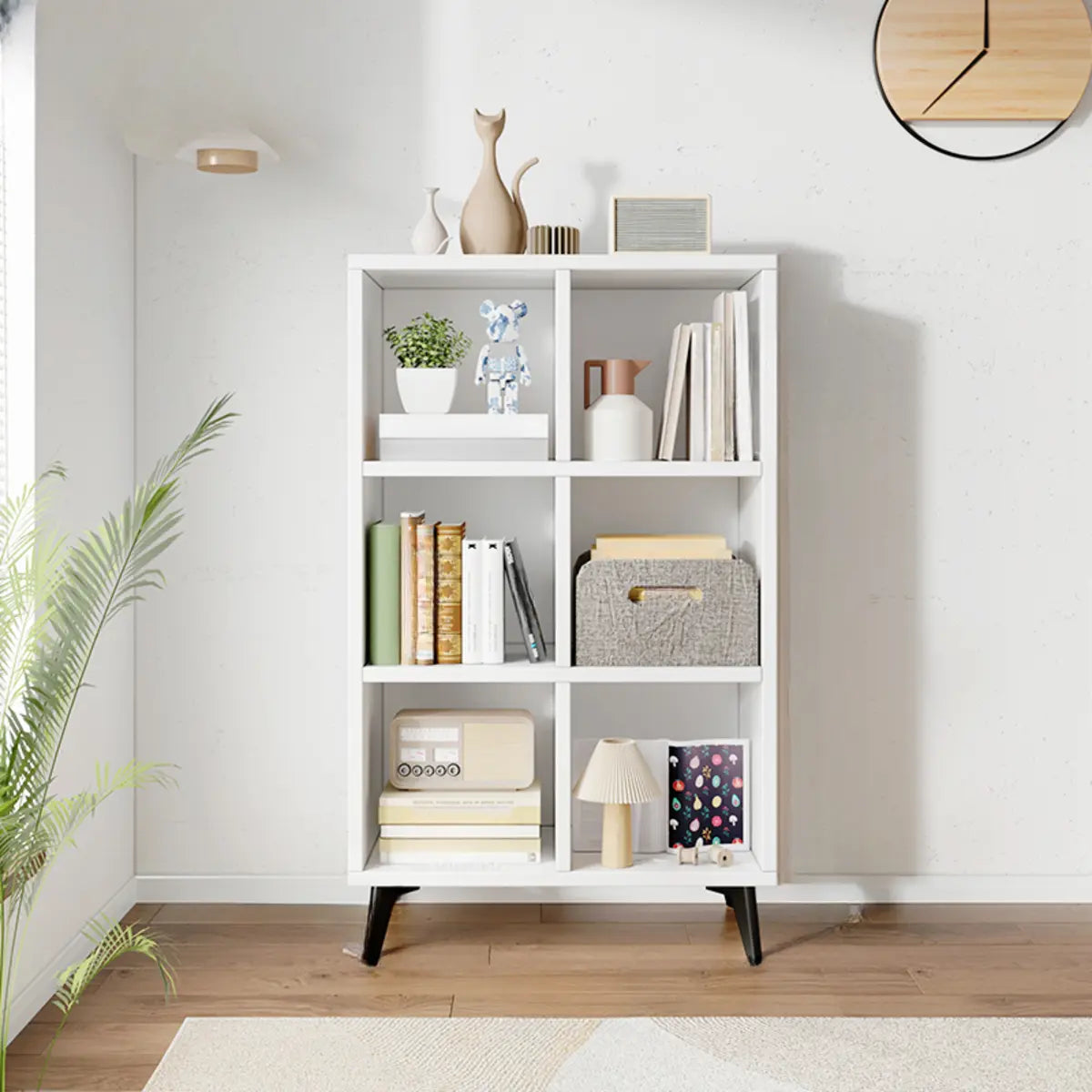 Simple White Wood Modern Cube Storage Wide Bookcases Image - 2