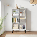 Simple White Wood Modern Cube Storage Wide Bookcases Image - 2