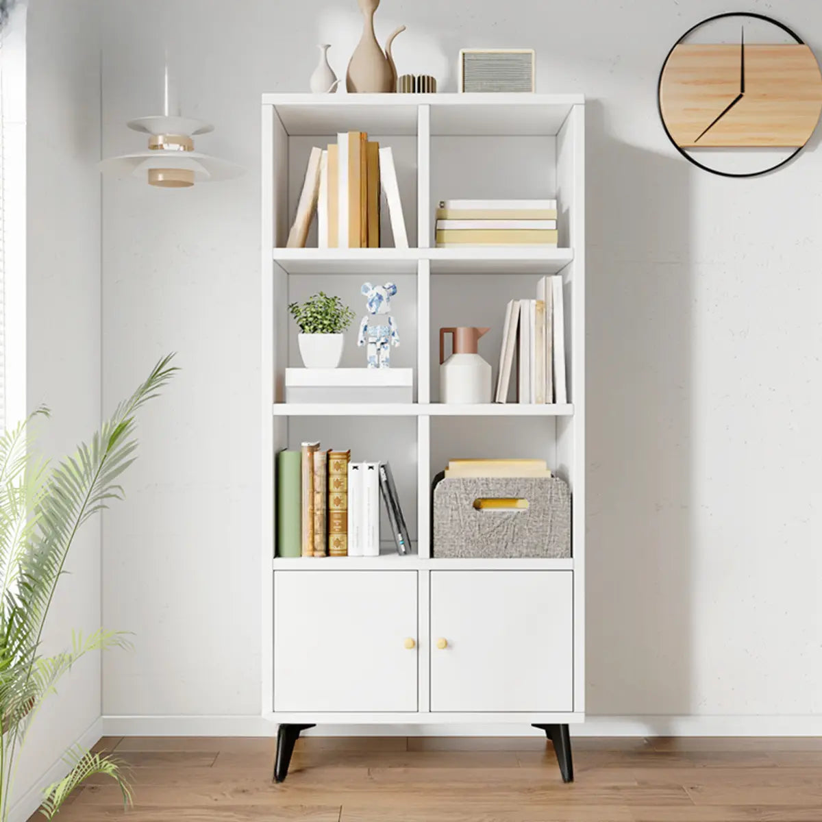 Simple White Wood Modern Cube Storage Wide Bookcases Image - 5