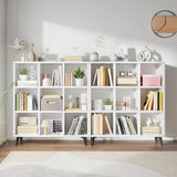 Simple White Wood Modern Cube Storage Wide Bookcases Image - 6