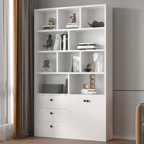 Simple White Wood Vertical Multi-Shelf Storage Bookcase Image - 1