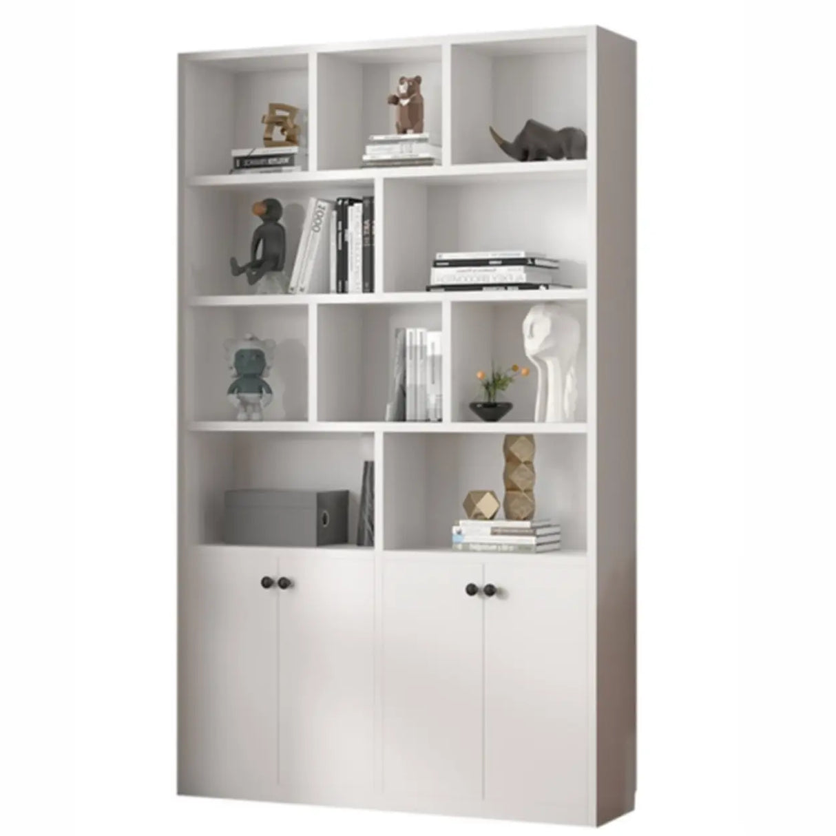 Simple White Wood Vertical Multi-Shelf Storage Bookcase Image - 10