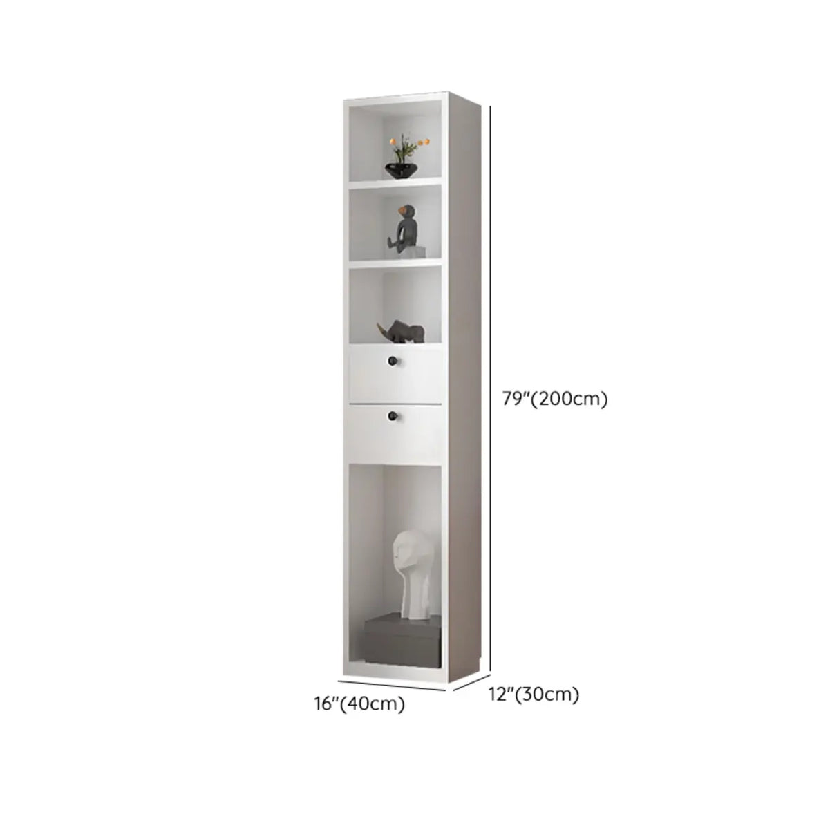 Simple White Wood Vertical Multi-Shelf Storage Bookcase 