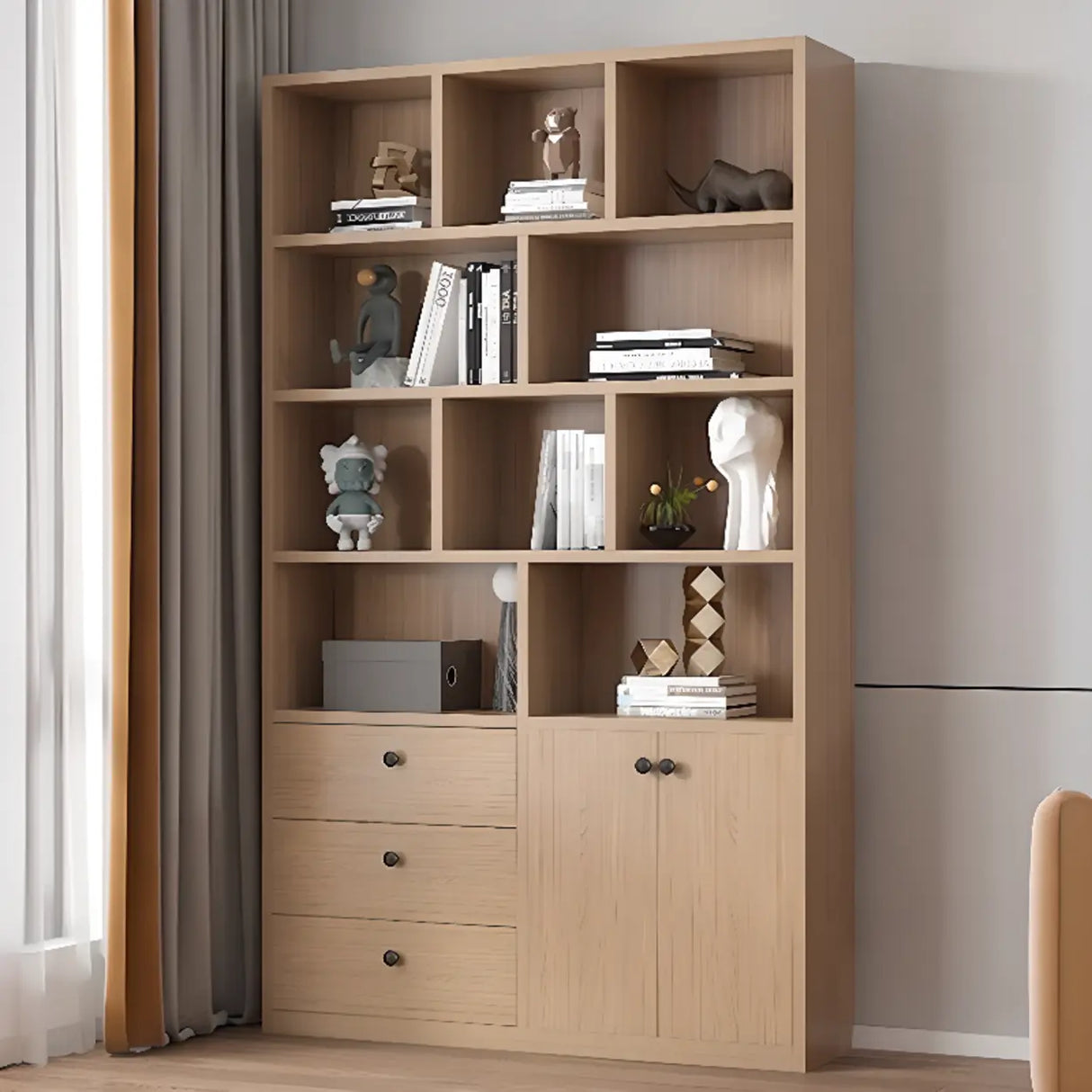 Simple White Wood Vertical Multi-Shelf Storage Bookcase Image - 3