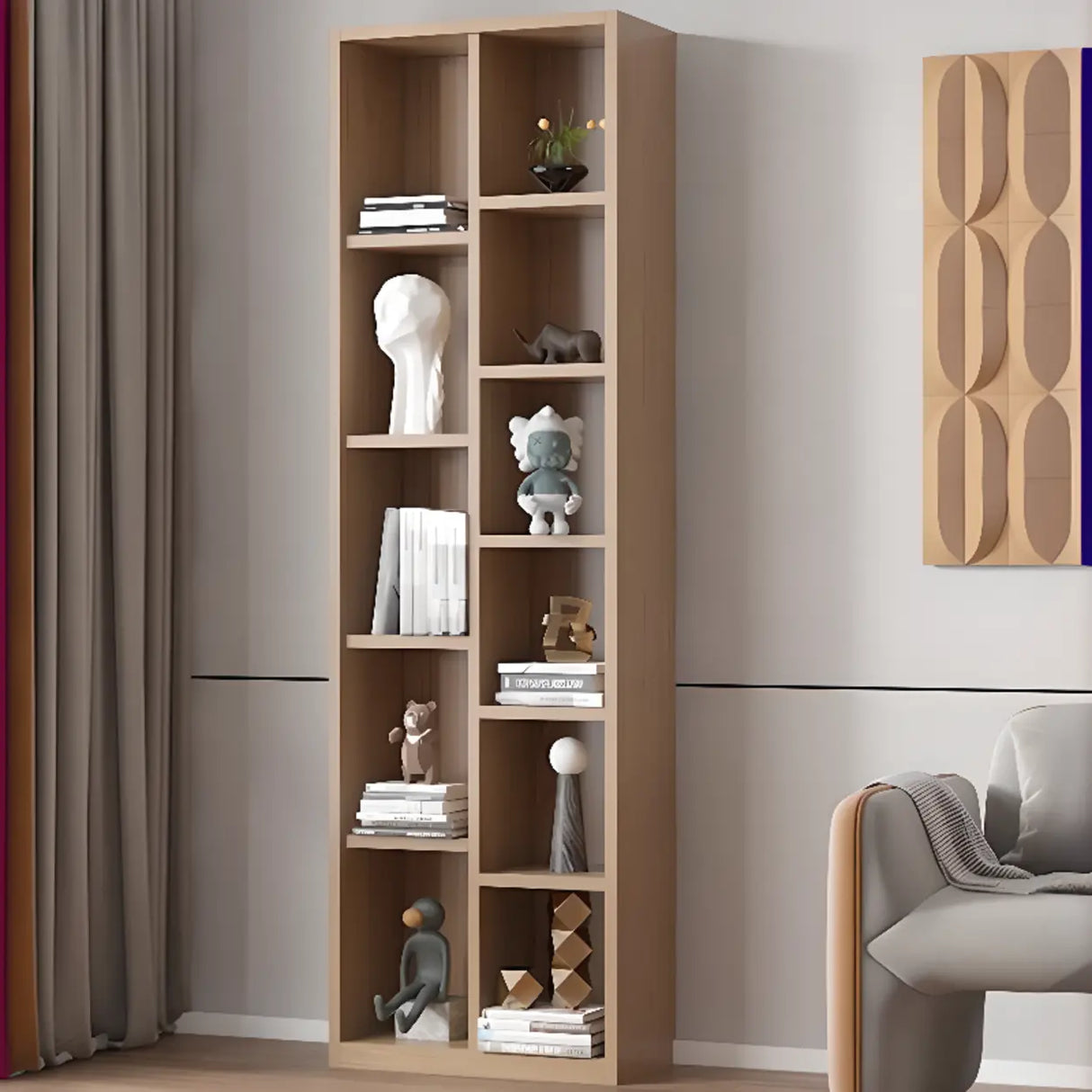 Simple White Wood Vertical Multi-Shelf Storage Bookcase Image - 4