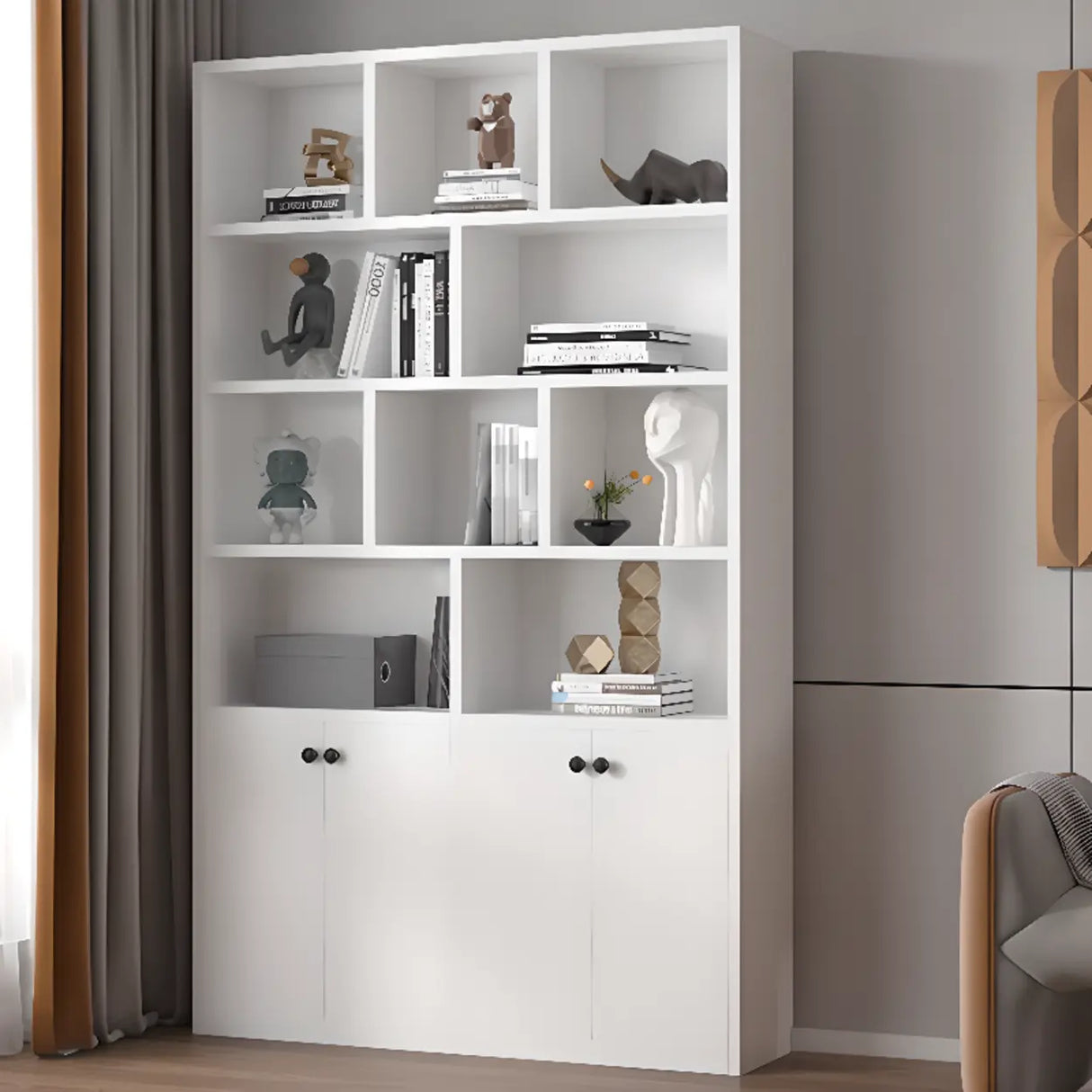 Simple White Wood Vertical Multi-Shelf Storage Bookcase Image - 8