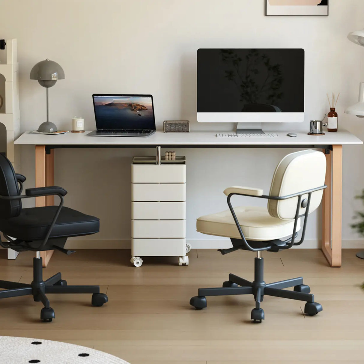 Simple White Wooden Rectangular Sledge Writing Desk Image - 3