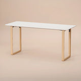 Simple White Wooden Rectangular Sledge Writing Desk Image - 7