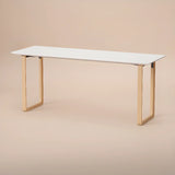 Simple White Wooden Rectangular Sledge Writing Desk Image - 9
