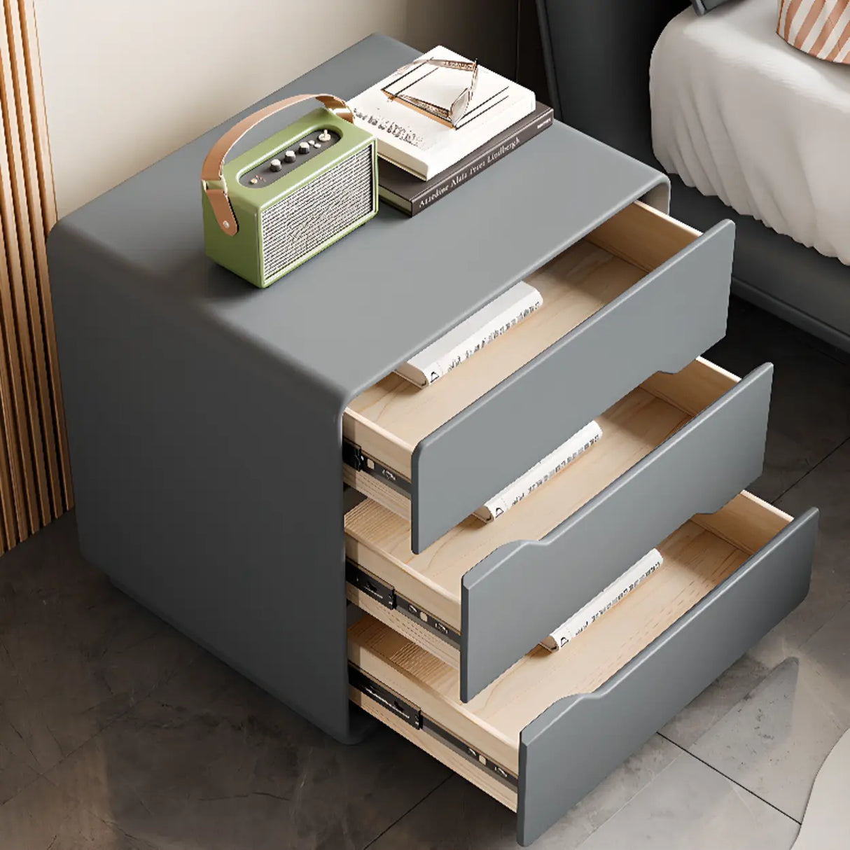 Simple Wood Narrow Length Kids Nightstand with Drawers Image - 4