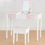 Simple Wood Pink Drawers Kids Vanity Set with Mirror Image - 1