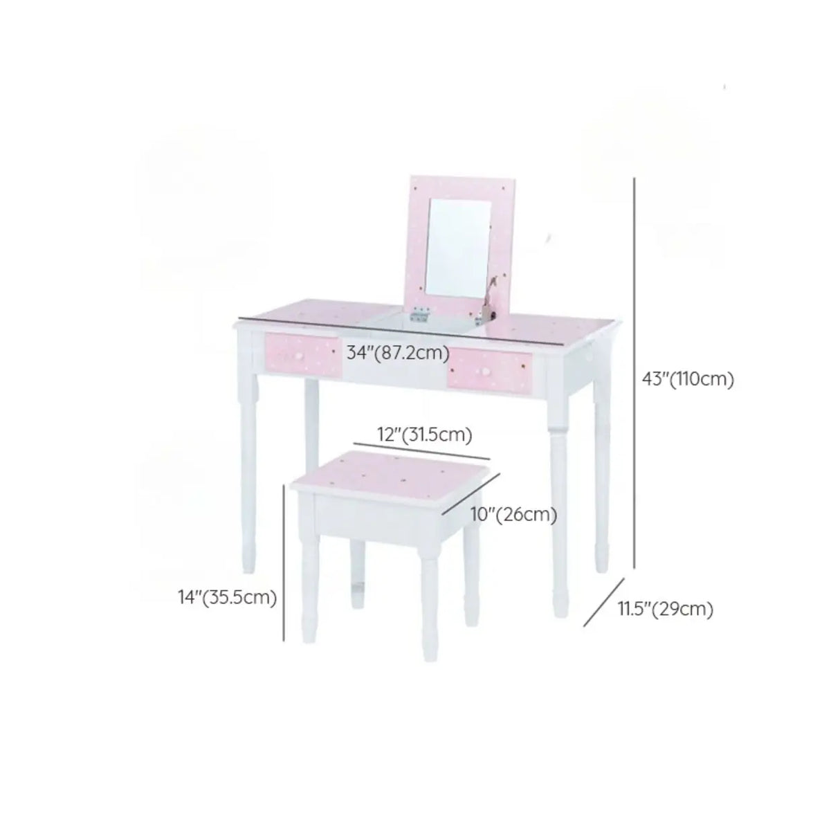 Simple Wood Pink Drawers Kids Vanity Set with Mirror Image - 10