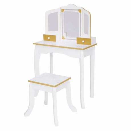 Simple Wood Pink Drawers Kids Vanity Set with Mirror Image - 2