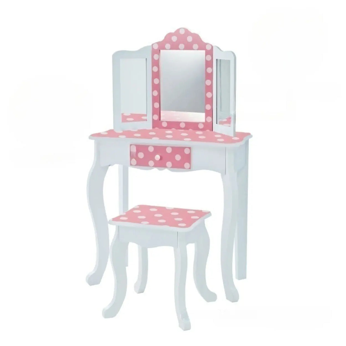 Simple Wood Pink Drawers Kids Vanity Set with Mirror Image - 3