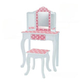 Simple Wood Pink Drawers Kids Vanity Set with Mirror Image - 3