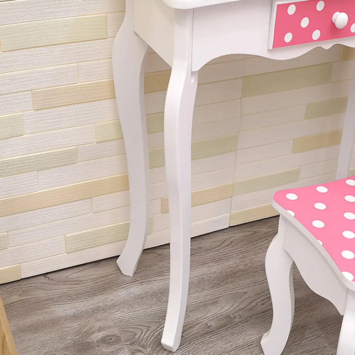 Simple Wood Pink Drawers Kids Vanity Set with Mirror Image - 5