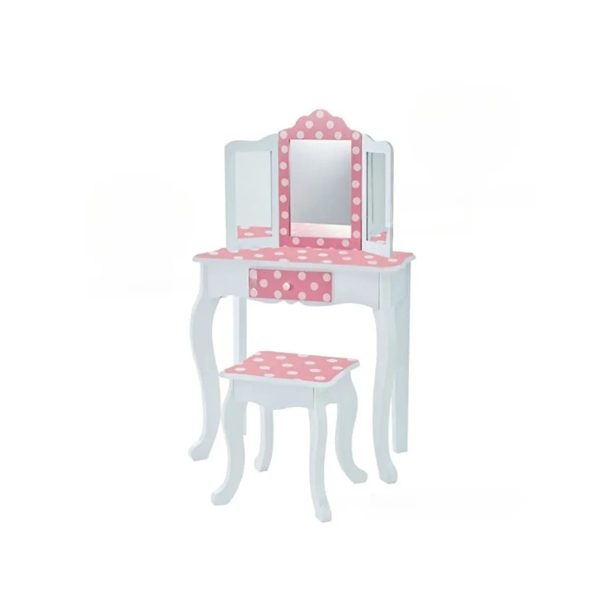 Simple Wood Pink Drawers Kids Vanity Set with Mirror Image - 7
