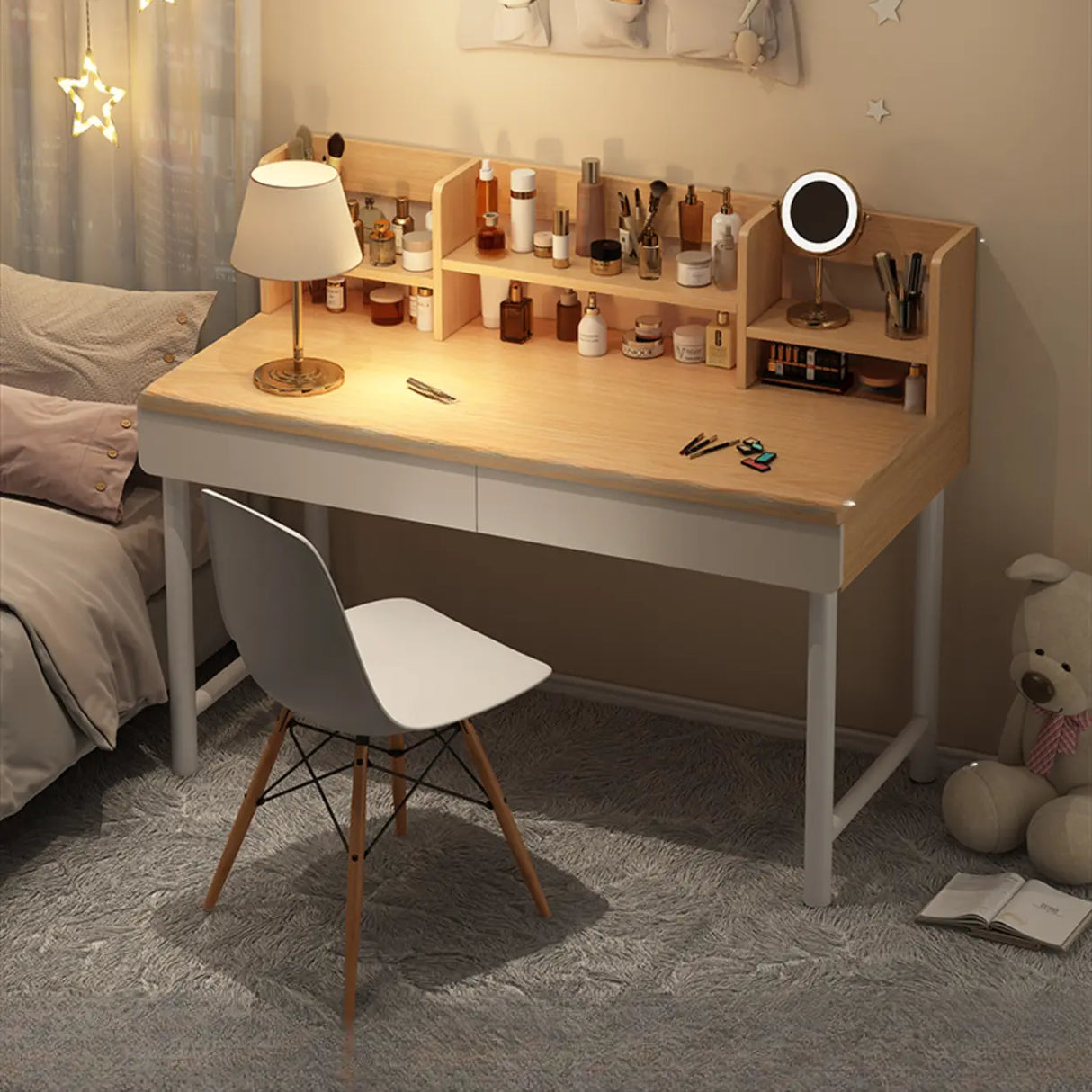 Simple Wood Rectangular Makeup Vanity Storage Table Image - 3