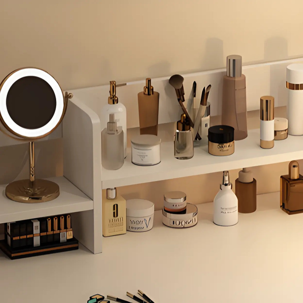 Simple Wood Rectangular Makeup Vanity Storage Table Image - 5