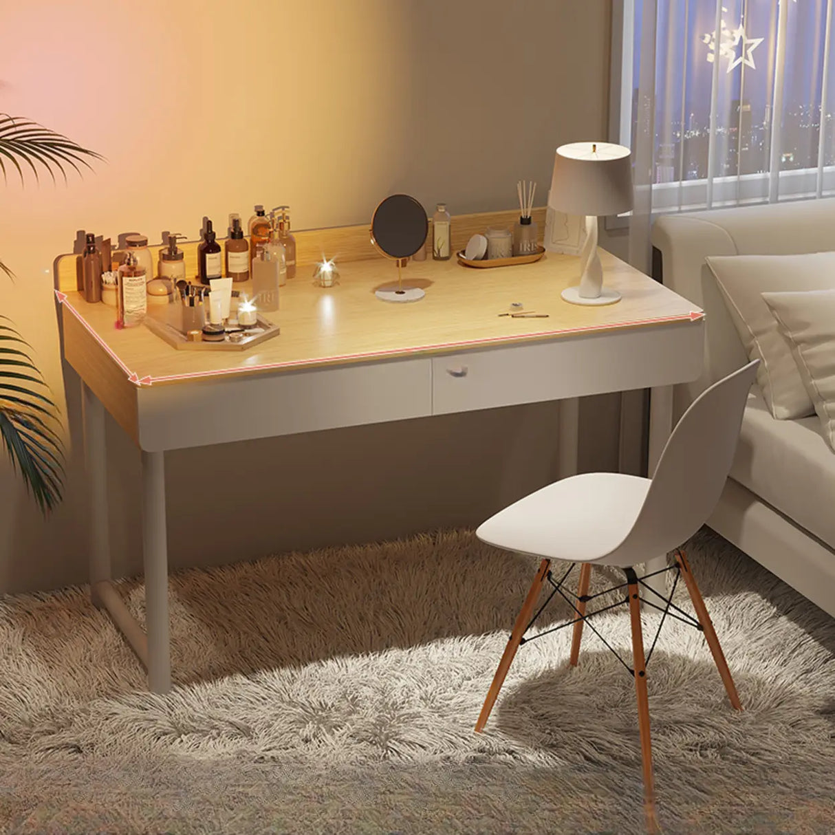 Simple Wood Rectangular Makeup Vanity Storage Table Image - 6