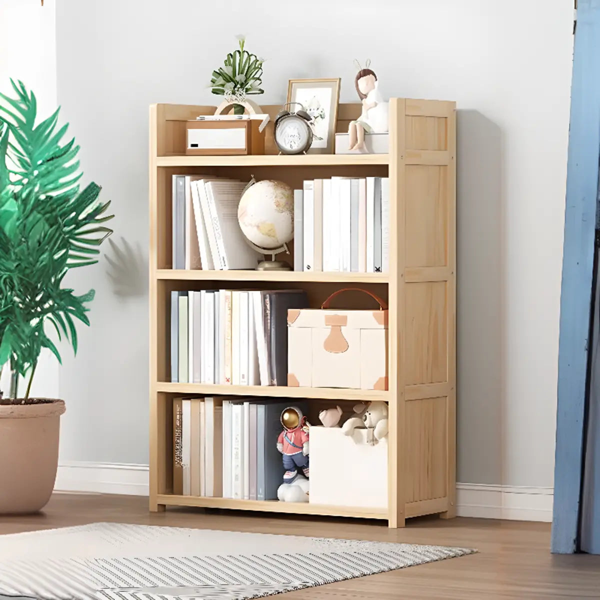 Simple Wood Tone Closed Back Vertical Timber Bookcase Image - 15