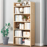 Simple Wood Tone Closed Back Vertical Timber Bookcase Image - 18