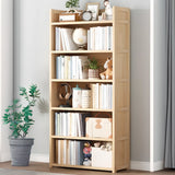 Simple Wood Tone Closed Back Vertical Timber Bookcase Image - 18