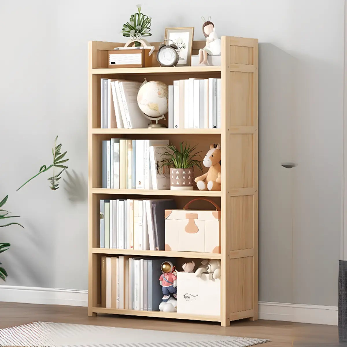 Simple Wood Tone Closed Back Vertical Timber Bookcase Image - 19