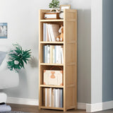 Simple Wood Tone Closed Back Vertical Timber Bookcase Image - 5