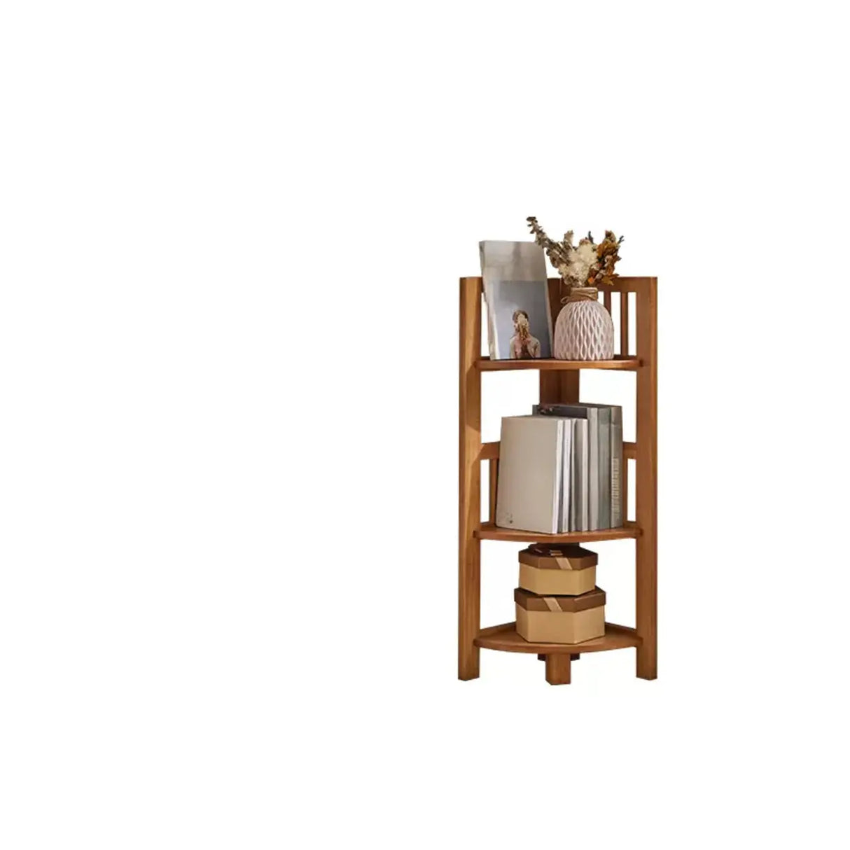 Simple Wooden Triangle Shelf Tower Open Corner Bookcase Image - 11