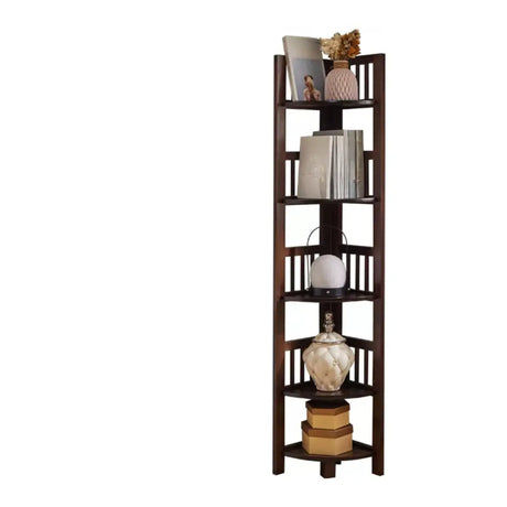 Simple Wooden Triangle Shelf Tower Open Corner Bookcase Image - 2