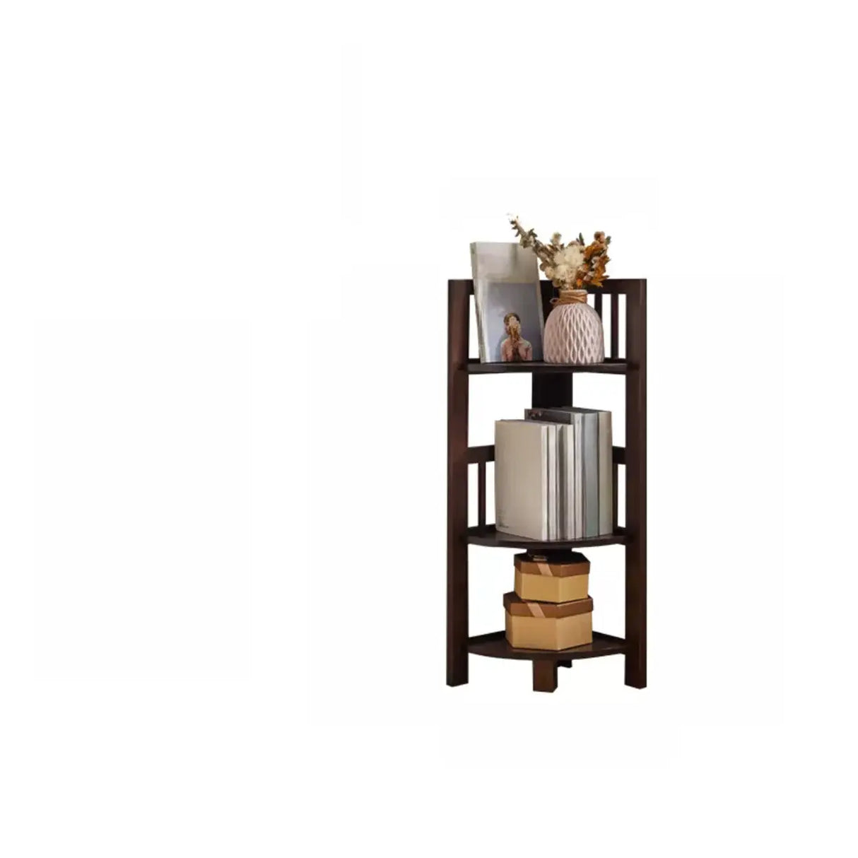 Simple Wooden Triangle Shelf Tower Open Corner Bookcase Image - 9