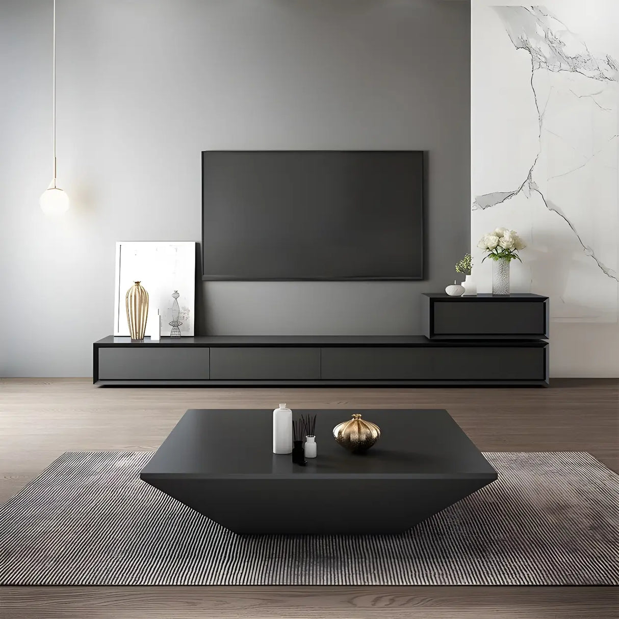 Simplicity Wooden Rectangle Long TV Stand with Drawers Image - 4